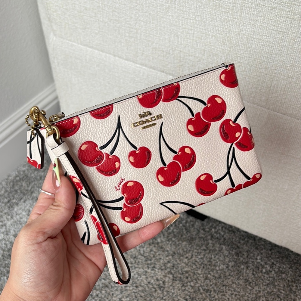 Coach Cherry Print Wristlet Clutch - Red and Cream